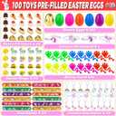 [ 6 Surprise Gold Eggs ] 100 Pack Prefilled Easter Eggs with Assorted Toys Inside, Truly Pre Filled Plastic Easter Egg Filles Fidget Toys Easter Hunt, Basket Stuffers Party Favors for Kids Boys Girls