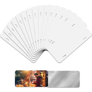 14 Pack Sublimation License Plate Blanks, Metal Automotive Sublimation License Plates Tag for Custom Design Work (White) (THK-0.45mm (14Pack))