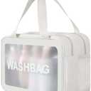 LENHAAYU Travel Toiletry Bag for Women and Men, Matte Translucent Toiletry Waterproof Toiletry Bag, Makeup Cosmetic Organizer Bag for Travel Toiletries Accessories White