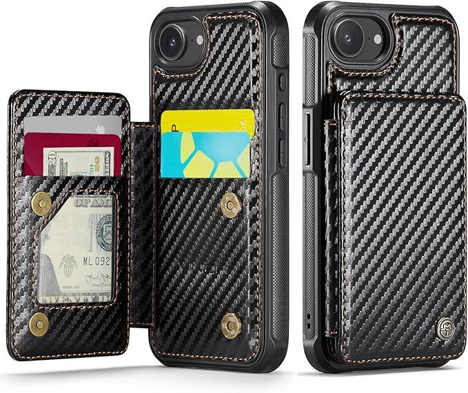 Vinich for iPhone 17e / 16e Wallet Case with Card Holder, RFID Blocking Credit Slots Kickstand Shockproof Phone Cover Fit for iPhone 16e & 17e 6.1" Carbon Black
