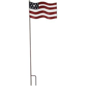 Patriotic Rustic Metal Yard Garden Stake, Small American Flag US Garden Flag 4th of July Decoration Stars and Stripes Design 7"x12"