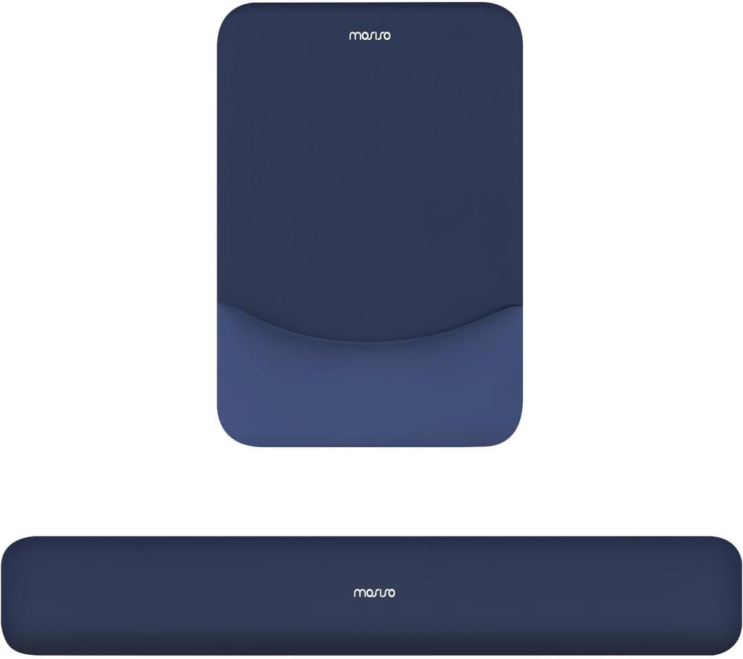 MOSISO Wrist Rest Support for Mouse Pad&Keyboard Set, Rectangular Ergonomic Mousepad Non-Slip Base Home/Office Pain Relief&Easy Typing Pad with Neoprene Cloth&Raised Silicone Lining, Navy Blue