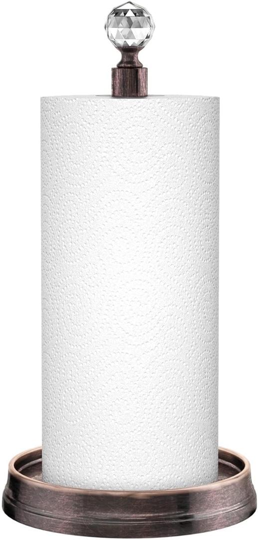 Paper Towel Holder (with Crystal Ball) Steel Paper Towel Holder countertopPaper Towel Holder Stand for Kitchen Countertops, Bars & Dining Tables,Fits Standard & Jumbo Rolls,Oil Rubbed Bronze