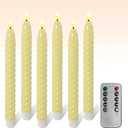 Spiral Flameless Taper Candles, 9.8 Inch Flickering Candles with Remote and Timer, Real Wax Candlesticks LED Battery Operated 3D Wick for Wedding Party Home Decor, 6PCS (Light Yellow)