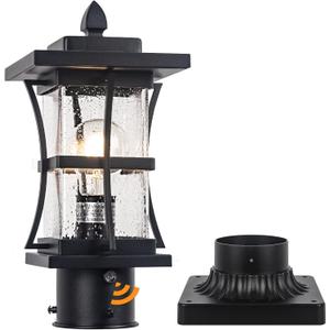 Dusk to Dawn Outdoor Post Light Fixture with Pier Mount Base - Black Outdoor Pole Lighting, Waterproof Pillar Lantern, Modern Outside Column with Seeded Glass for Pathway, Garden, Patio, Anti-Rust (Black-1 Pack)