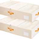 Criusia Under Bed Storage Bins with Clear PVC Lids  2 Pack Large Underbed Organizers with Heavy-Duty Handles, Reinforced with 800G PP Panels & 80G Non-Woven Fabric  Waterproof & Foldable, Beige