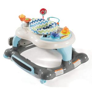 Storkcraft 3-in-1 Activity Walker and Rocker with Jumping Board Feeding Tray, Interactive Toy Tray for Toddlers Infants, Blue/Gray
