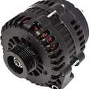 A-Team Performance AD244 Style 220 Amp Alternator - High Output LS One-Wire Alternator - Chrome Finish Automotive Upgrade - Compatible with Chevrolet BBC, SBC & GM Diesel Engines - Black
