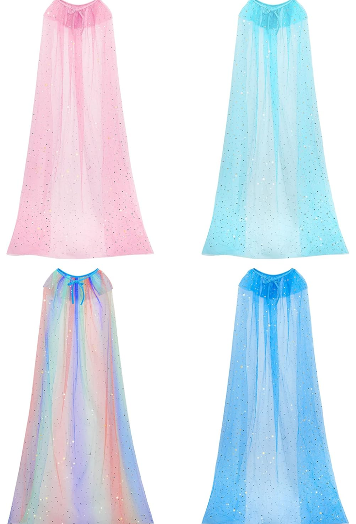 Jecery 4 Pieces Princess Cape Cloaks Kids Fairy Tulle Cape Princess Costume for Girls Cosplay Birthday Party Dressing Up