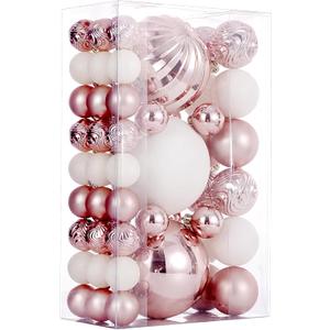 Christmas Ball Ornaments for Xmas Decorations,50 pcs Christmas Extra Large Tree Shatterproof Ornaments-Rose Gold, 35 Small Balls (1.57", 40mm), 12 Medium balls (2.36", 60mm), and 3 Large balls (4.7", 120mm) (Combo of 5 Style in 3 Sizes)