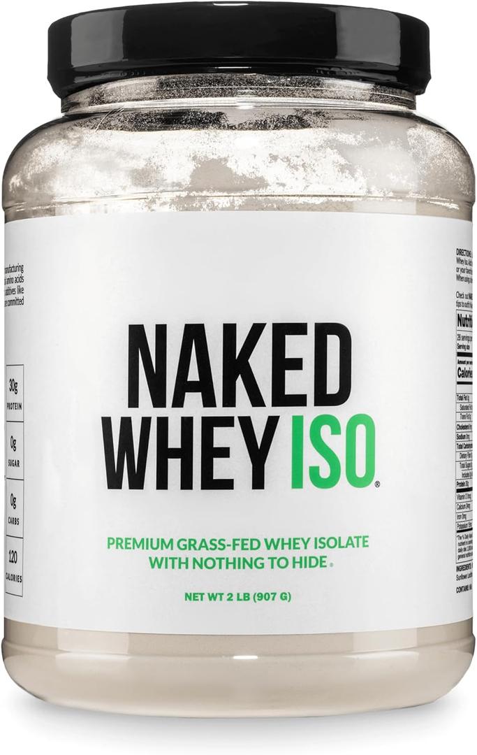 NAKED Whey Isolate Protein - Only 2 Ingredients, 30g Grass-Fed Protein, Zero Carb, Unflavored, Undenatured, Non-GMO, No Soy, Gluten-Free, No Preservatives - 28 Servings, BEST BY:04/2028