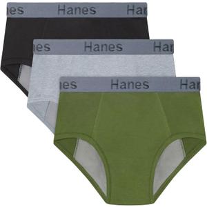 Hanes Boys Overnight Underwear, 3-Pack, Light & Moderate Leaks, Confident Nights Overnight Underwear, Multi-Pack (Large, Black/Grey)