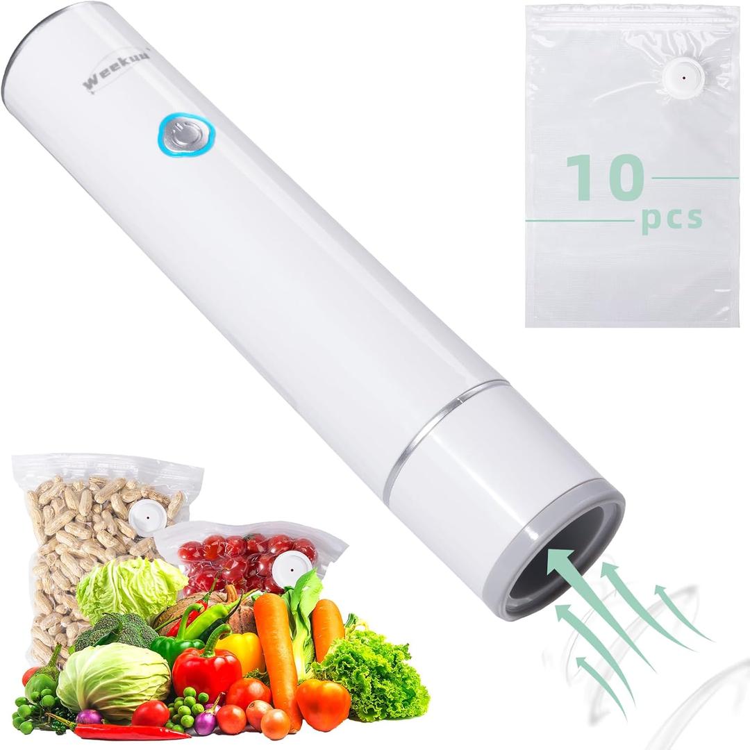 Handheld Vacuum Sealer for Food Storage  Portable & Rechargeable, Easy One-Hand Automatic Operation, 1 Vacuum Sealer + 10 Food Reusable Bags (30 Bags Optional)