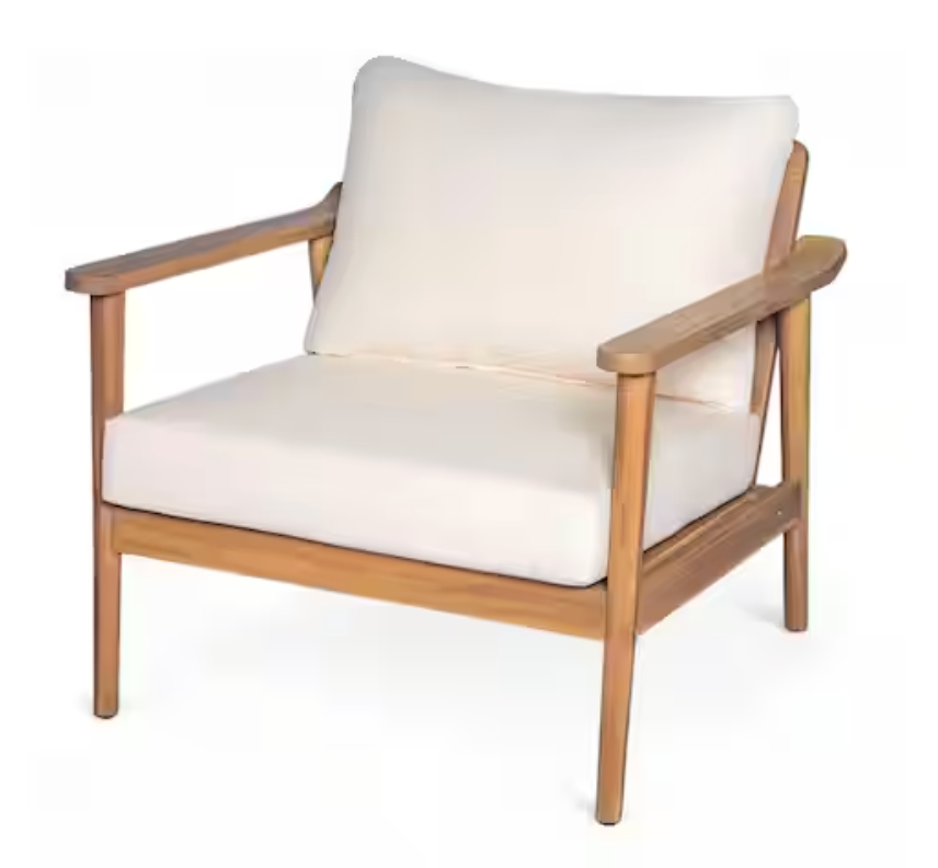 Wood Outdoor Lounge Chair,Modern Patio Chaise Lounge Chair with Beige Cushion for Poolside,Garden,Backyard,Lawn in Teak