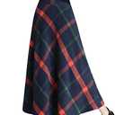 Tanming Women's Winter Warm Elastic Waist Wool Plaid A-Line Pleated Long Skirt (Dark Blue-L)
