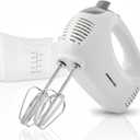OVENTE 5-Speed Corded Electric Hand Mixer with Stainless Steel Whisks, Compact Portable Design with Snap-On Storage Case,150W Lightweight Handheld Mixer for Baking & Cooking, White HM151W