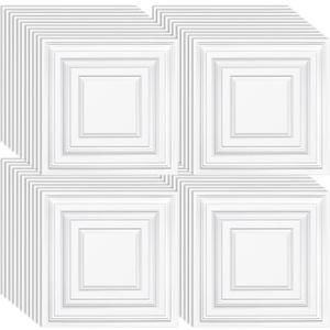 Landical 50 Pcs 2 x 2 ft White PVC Plastic Drop Ceiling Tiles 24 x 24 x 0.8 Inch Ceiling Panels Decorative Cover 200 Sq. ft for Office Bathroom Living Room Bedroom