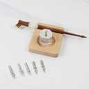 Crapyt 1 Set Wood Dip Pen with 5 Pcs Stainless Steel Oblique Nibs Desktop Pen Holder Holder Ink Well for Dip Pen Calligraphy Drawing(Light Brown)