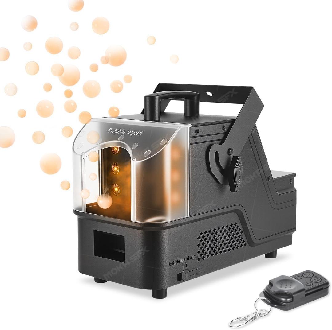 Bubble Fog Machine with LED Lights 3-In-1 Fog Bubble Blower Continuous Adjustable Output with Remote Controller for Kids, Weddings, Halloween & Stage Parties (fog bubble)