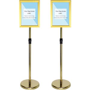 2 Sets Heavy Duty Stainless Steel Sign holder Stand, Adjustable Height 8.5 x 11 Inch Vertical Horizontal Aluminum Snap Open Frame Floor Billboard Stand .(gold, A4)