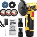 Cordless Angle Grinder, 3 Inch Mini Angle Grinder Tool With 2pcs 16.8V 2000mAh Batteries and 5 Grinding Wheel,19500rpm Metal Grinders for Cutting, Grinding and Polishing Yellow