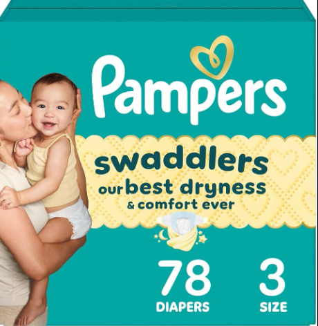 Pampers Swaddlers Diapers, Size 3 (13-26 lbs), 78 Count, Absorbent, Keeps Baby Dry and Comfortable, Skin Safe Disposable Baby Diaper