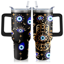 40oz Evil Eye Tumbler with Handle and Flip Straw, Evil Eyes Hand Stainless Steel Insulated Cup, Travel Coffee Mug Water Bottle, Birthday Gifts for Women Men