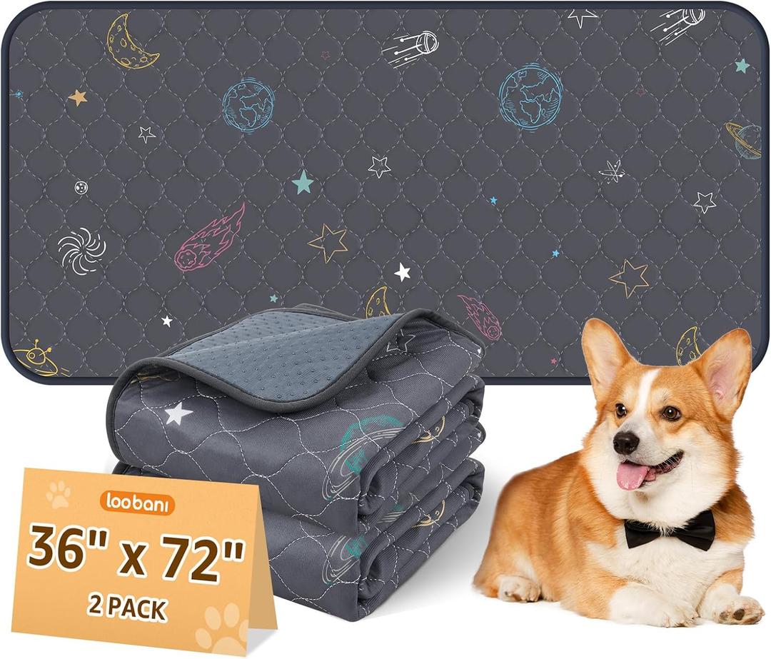 LOOBANI Washable Pee Pads for Dogs: Reusable Dog Crate Pee Pad 36" x 72"- 2 Pack, Absorbent and Non-Slip Pet Whelping Pad for Playpen, Floor, Sofa, Cage, Couch, Grey