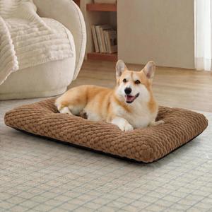 Bedsure Washable Dog Bed for Crate Large Sized Dog, Soft Fluffy Bubble Fleece Pet Bed Mat for Deep Sleep, Non-Slip Machine Washable Kennel Sleeping Pad for Crate/Floor/Car, 35"x23"x3.5" Camel Brown