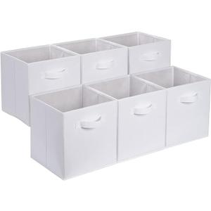 Collapsible Fabric Storage Cubes Organizer with Handles, Sturdy, White, 10.5-x-10.5-x-11-inch, Pack of 6