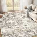 Area Rugs for Living Room: 7x9 Abstract Washable Rug Modern Neutral Large Soft Stain Resistant Non-Slip Backing Machine Table for Bedroom Dining Room Indoor Home Office Carpet - Gold Brown