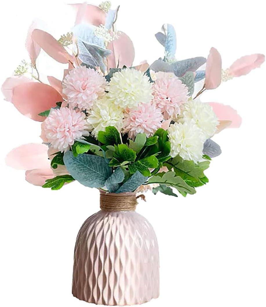 Artificial Flowers with Vase Flower Arrangements for Home Decoration (Pink)