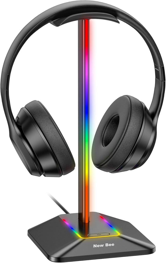 New bee RGB Headphone Stand Desk Gaming Headset Holder with 7 Light Modes and Non-Slip Rubber Base Suitable for All Earphone Accessories(Black)