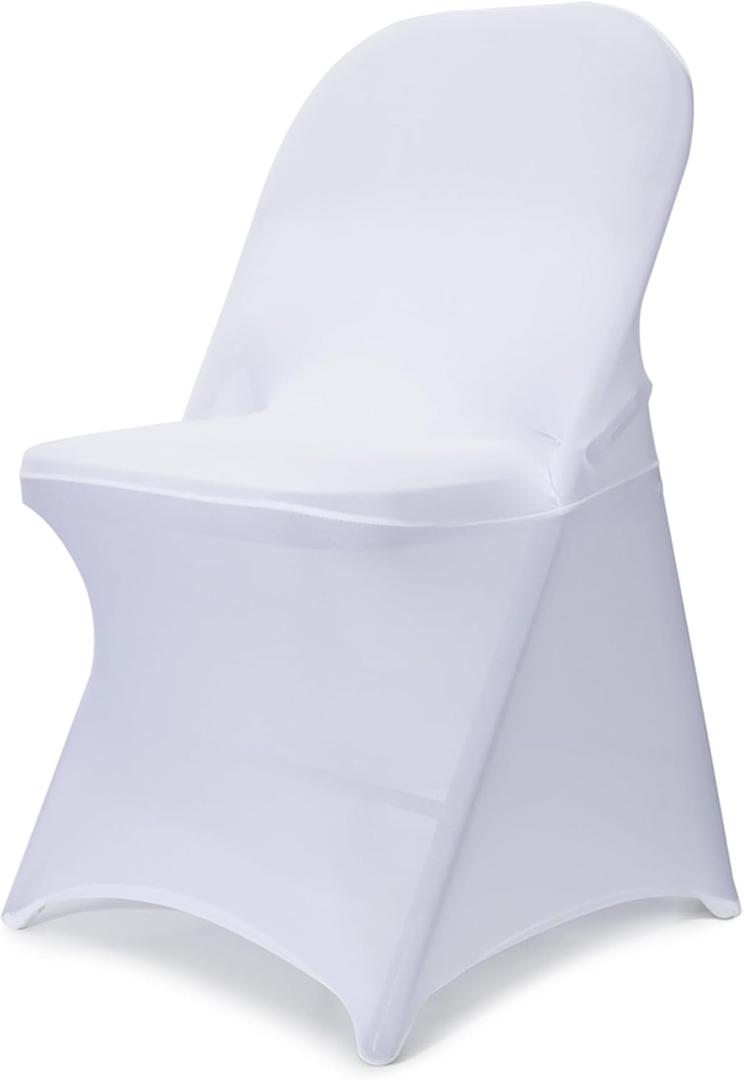 Stretch Folding Chair Covers 50Pcs Spandex Chair Covers Protector for Wedding Party Banquet, Washable Universal Fitted Chair Slipcovers for Celebration Birthday (White, 50pcs)