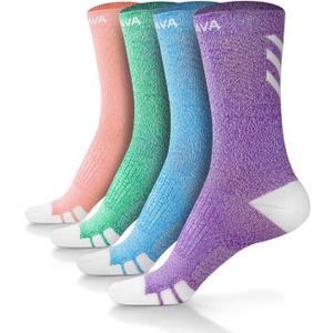 DOVAVA Dri-tech Compression Crew Socks 15-20mmHg (4 Packs) Quick Dry Athletic Running Socks (Small-Medium, Blue-Pink-Green-Purple)