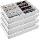 4 Pack Sunglass Organizer Trays 8 Slot White Eyeglasses Storage Boxes Multifunctional Display Cases Stackable Sunglass Display Drawer Storage for Women Men Watches Jewelry Home Retail Shop