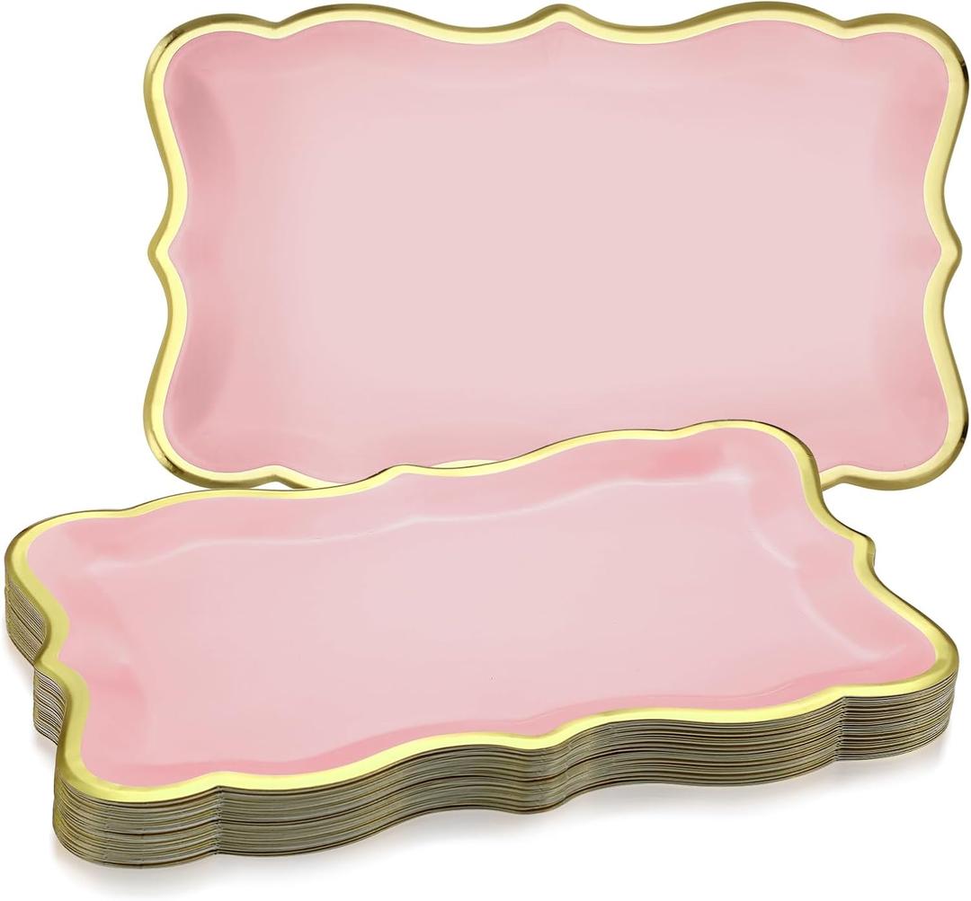 Havawish 24 Pcs 9" x 13" Pink Disposable Paper Serving Trays and Platters Food Platters for Parties White Trays Cupcake Platter Bandejas Decorativas para Fiestas for Birthday Party Weddings