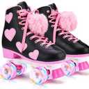 Ruthfot Women's and Girl's Classic Roller Skates with Light up Wheels and Love Heart Pattern, High-top PU Leather Rollerskates… Size 40