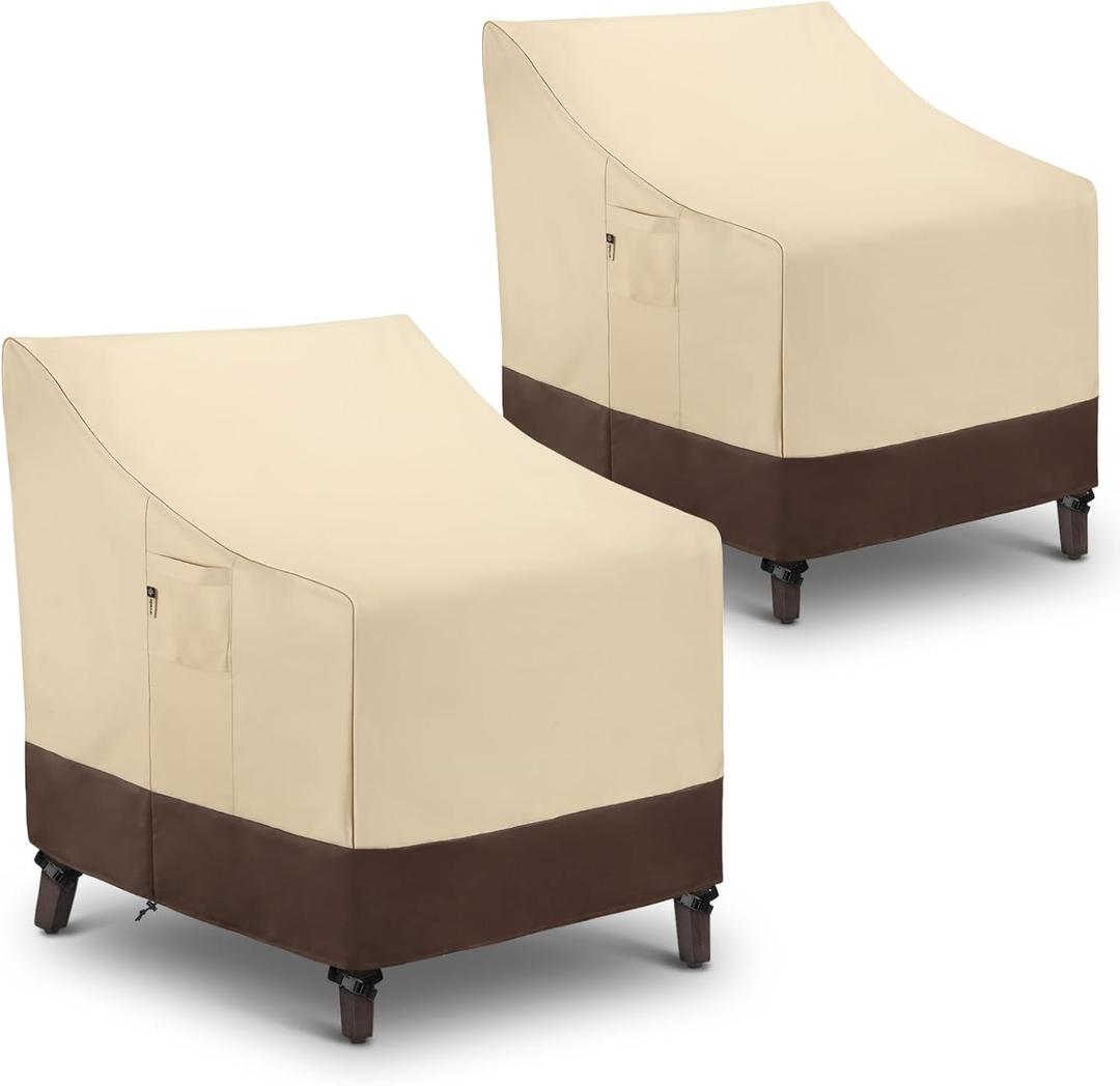 Waterproof Patio Chair Covers, Heavy Duty Outdoor Lounge Chair Covers, Patio Furniture Covers for Lawn Swivel Rocking Chairs, All Weather Protection, 34"L x 37"W x 36"H, 2 Pack, Beige & Brown