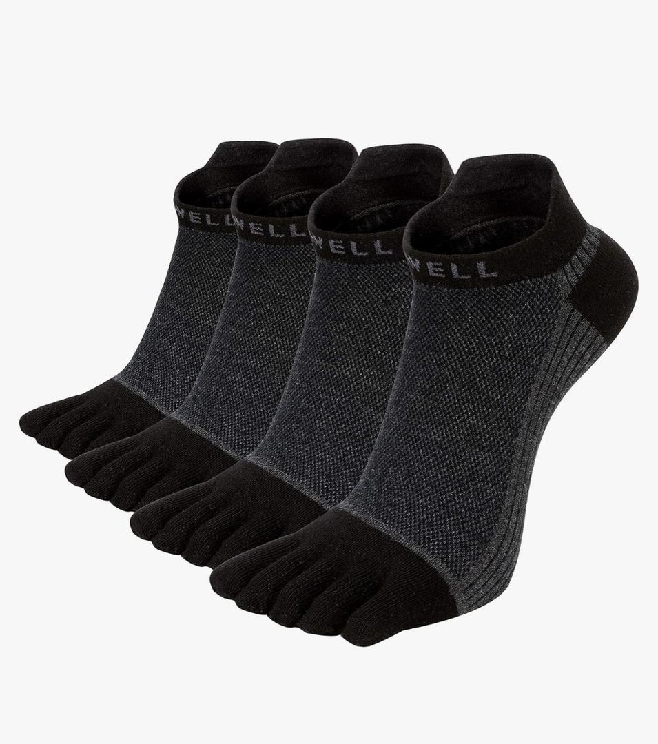 VWELL Cotton Toe Socks Five Finger Socks No Show Crew Athletic Running Socks 4 Pairs,Size 7-11