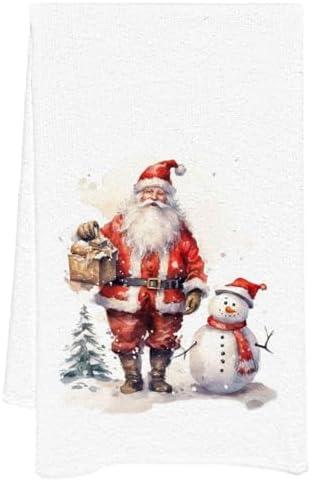 UTELKA Christmas Santa Towel Decorative Vintage Snowman Kitchen Towel, Snow Winter Holiday Dish Towels Santa and Snowman Winter Kitchen Decor for Farmhouse Bathroom 12x16