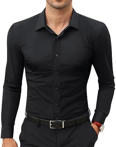 Lion Nardo Stretch Mens Dress Shirts Long Sleeve Slim Fit Dress Shirts for Men Muscle Fit Wrinkle Free Button Down Shirt XL