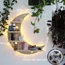 Crystal Display Shelf with LED Light Moon Wall Shelf for Crystals, Gothic Room Decor,Gift for Crystal Lovers Women Birthday Christmas (Wooden Moon-38.5 * 36.5cm/15 * 14.4inch)