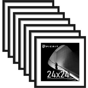 Picrit 24x24 Black Poster Frame 7 Pack, Display Pictures 20 x 20 Picture with Mat or 24 x 24 without Mat for Horizontal or Vertical Wall Mounting, Wall Gallery Photo Frames