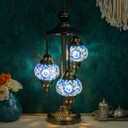 Marrakech Turkish Lamp 3 Globes Moroccan Table Lamp with Bronze Base, 23" Tall Handmade Blue Tiffany Mosaic Glass Night Light Fixture Including LED Bulb for Living Room Bedroom Decor
