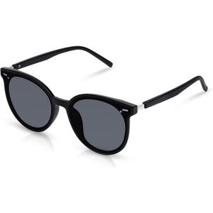 Retro Round Sunglasses for Women, Pink Sunglasses Womens with Classic Trendy Frame Sunnies Shades UV400 Blocking (Black)