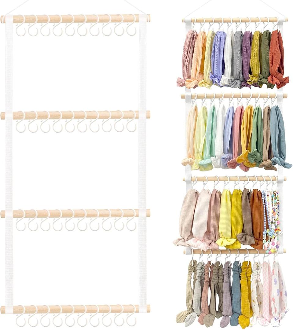 POVETIRE Headband Holder Hair Bows Organizer for Girls, Baby Hair Accessories Organizer Storage Wall Hanging Decor for Toddler Girls Room (White-2)