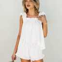 Marvmys Womens Pajamas Set 2 Piece Ruffle Bridal Cute Pajamas Sexy Tank Top and Shorts Bride Sleepwear Set (S)