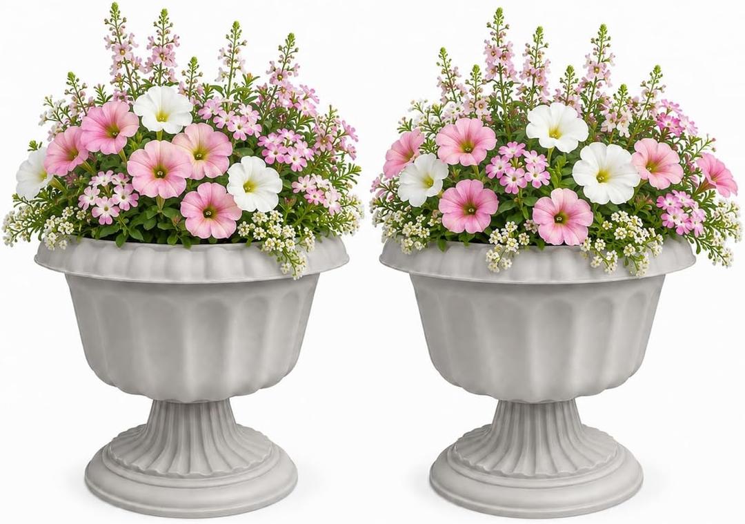 Usocik 10 Inch Outdoor Urn Planters, 2 Pack Pedestal Flower Pots, 12 Inch