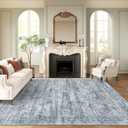 9x12 Area Rugs for Living Room, Non Slip Machine Washable Vintage Rugs, Low Pile Lightweight Large Rug for Bedroom, Dining Room, Home Office Blue